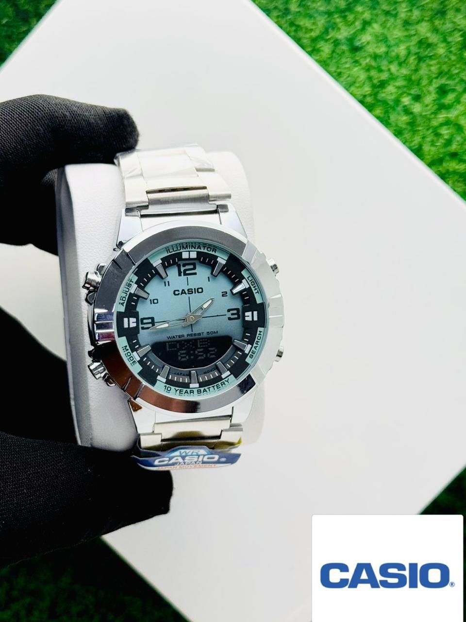 Casio AMW-870DA Luxury Green Dial Watch – Analog Digital Dual Time | 10-Year Battery | 50M Water Resistant