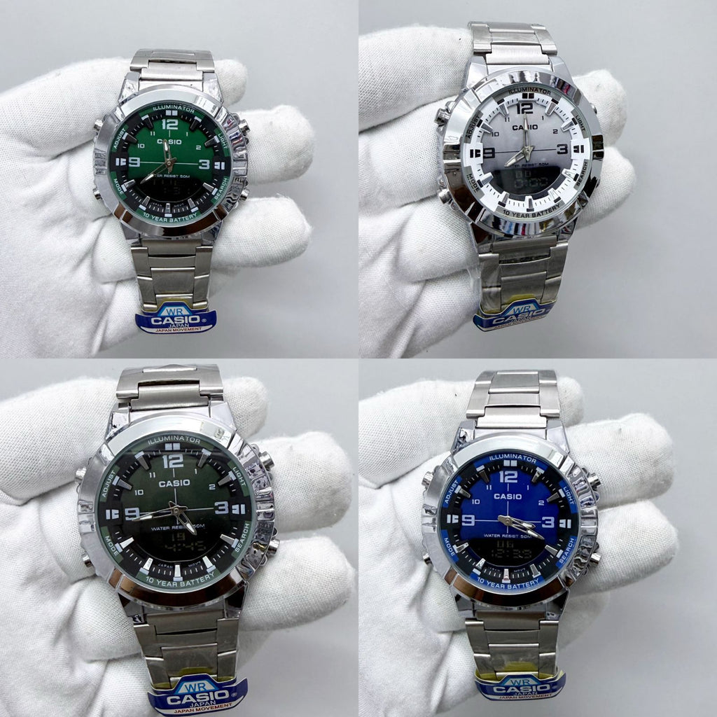 Casio AMW-870DA Luxury Green Dial Watch – Analog Digital Dual Time | 10-Year Battery | 50M Water Resistant