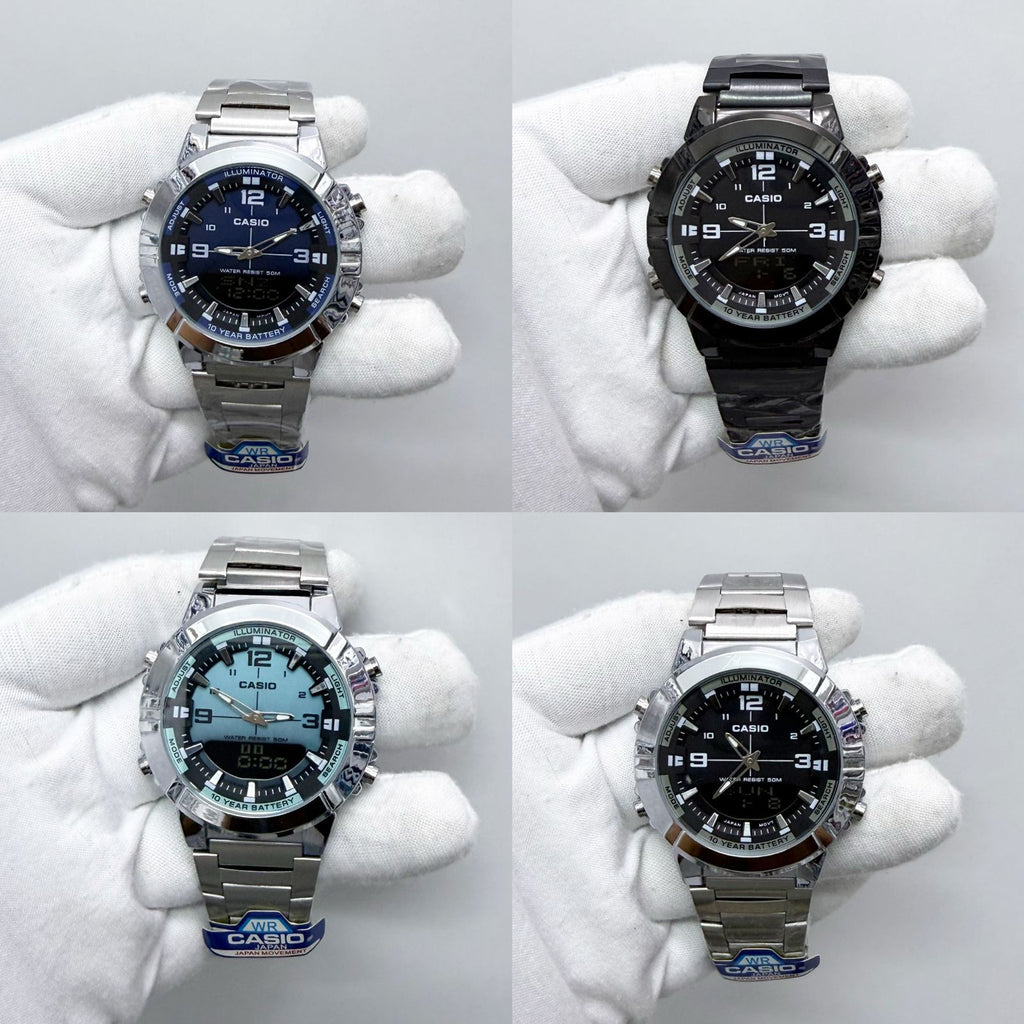 Casio AMW-870DA Luxury Green Dial Watch – Analog Digital Dual Time | 10-Year Battery | 50M Water Resistant