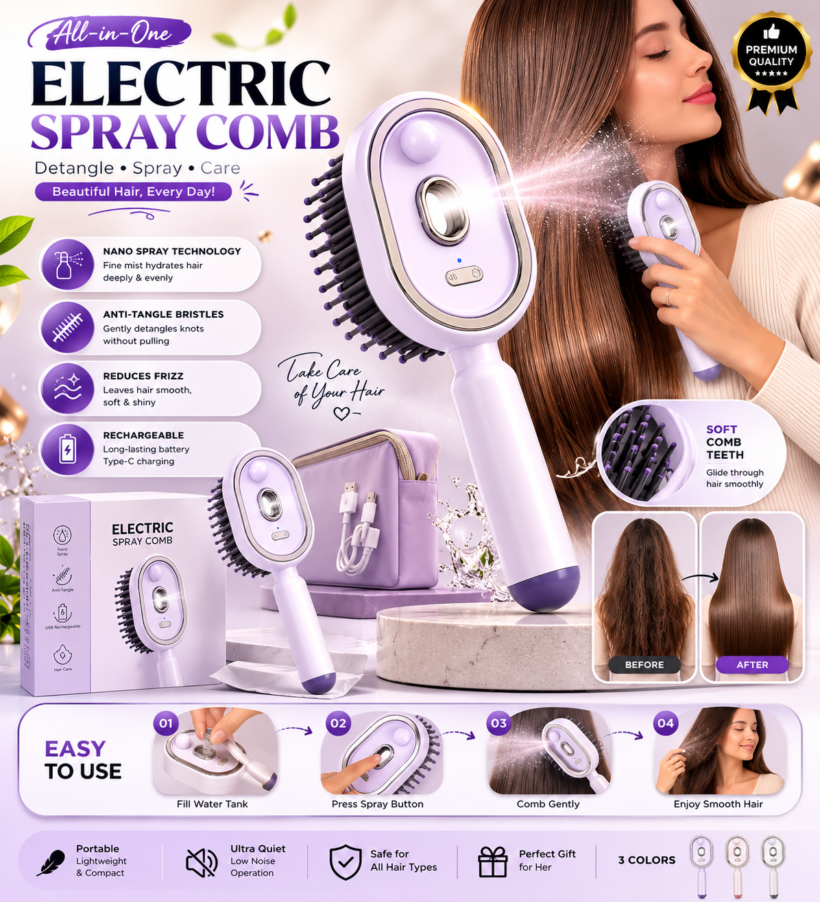 Electric Spray Retractable Air Cushion Comb