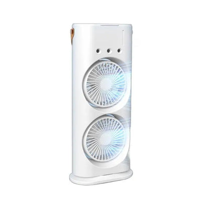 Portable Dual-Head Rotation Spray Fan – USB Rechargeable Cooling Mist Fan