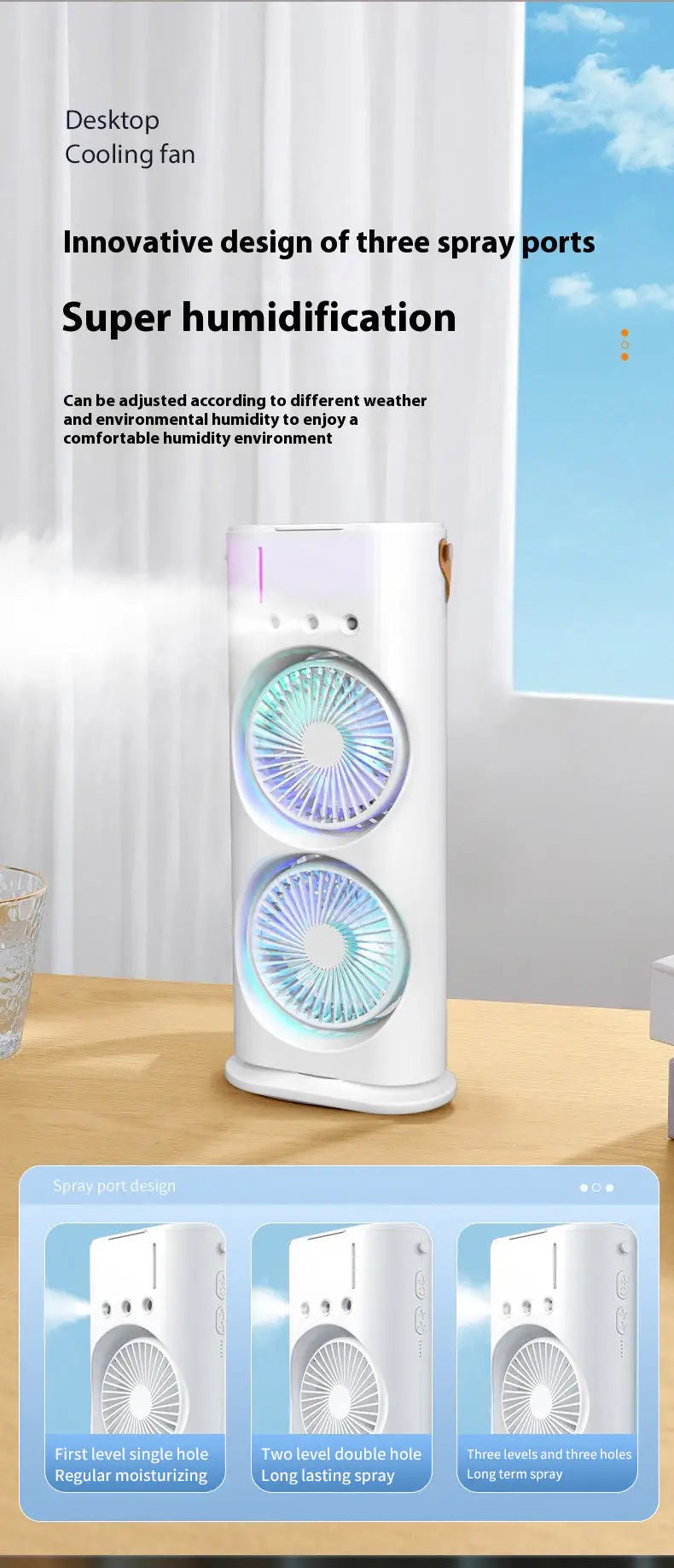 Portable Dual-Head Rotation Spray Fan – USB Rechargeable Cooling Mist Fan